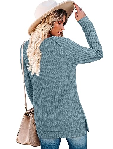 Bofell Women's Casual Long Sleeve Sweater - Blue XXL