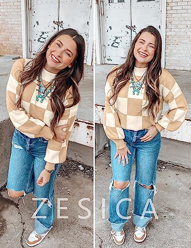 ZESICA Women's Striped Knit Turtleneck Sweater - Khaki