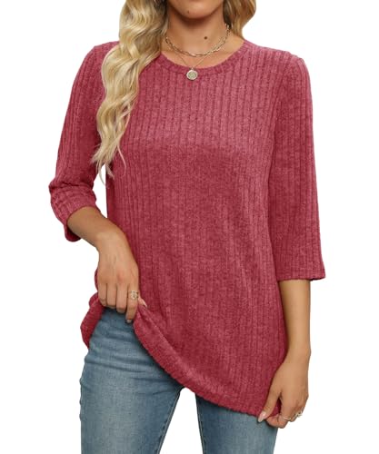 Red Long Sleeve Sweater Blouse for Women