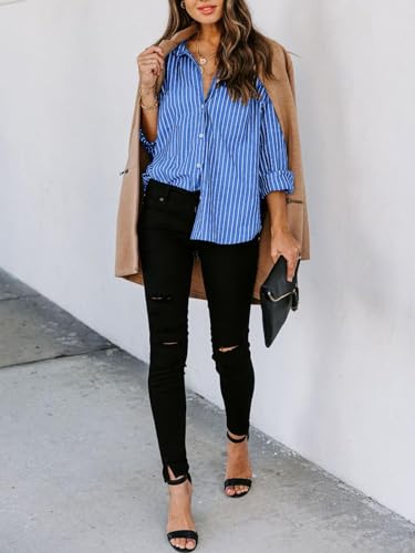 Blue Striped Button Down Shirt for Work