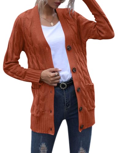 MEROKEETY Women's Cable Knit Long Sleeve Cardigan