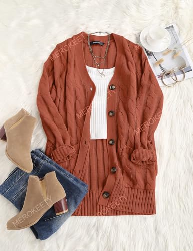 MEROKEETY Women's Cable Knit Long Sleeve Cardigan