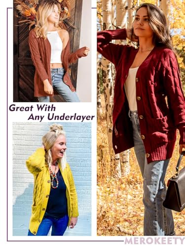 MEROKEETY Women's Cable Knit Long Sleeve Cardigan