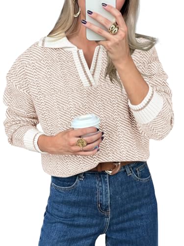 Color Block V-Neck Knit Sweater for Women