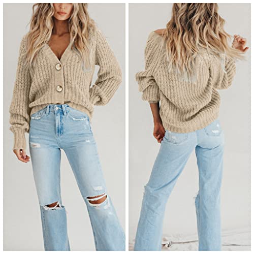 Classic V-Neck Long Sleeve Knit Cardigan - Apricot