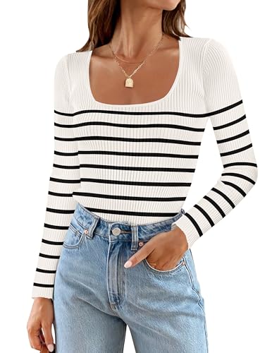 ZESICA Women's Square Neck Ribbed Sweater Pullover