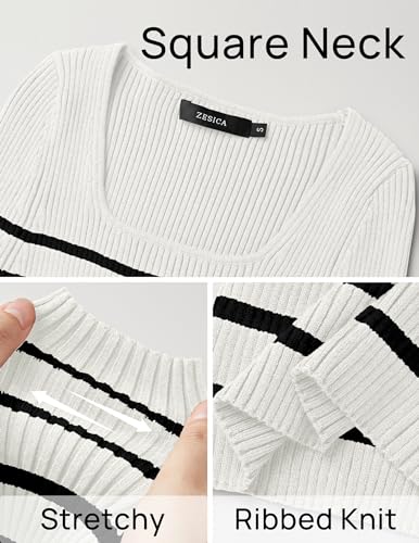 ZESICA Women's Square Neck Ribbed Sweater Pullover