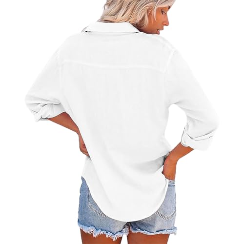 APRAW Womens Cotton Button Down Collared Long Sleeve