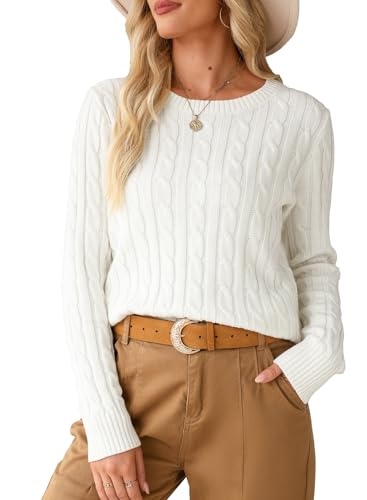 EVALESS Women's White Cable Knit Cashmere Sweater
