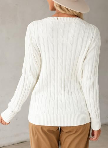 EVALESS Women's White Cable Knit Cashmere Sweater