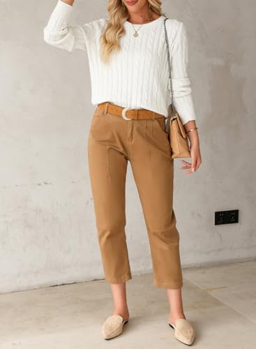 EVALESS Women's White Cable Knit Cashmere Sweater