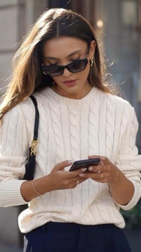 EVALESS Women's White Cable Knit Cashmere Sweater