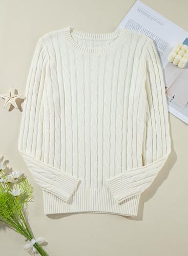 EVALESS Women's White Cable Knit Cashmere Sweater