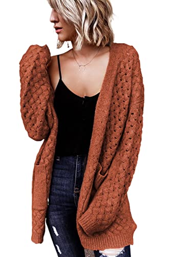Dokotoo Brown Chunky Knit Cardigan with Pockets