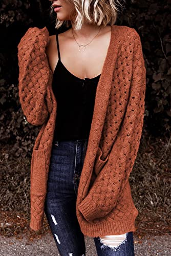 Dokotoo Brown Chunky Knit Cardigan with Pockets