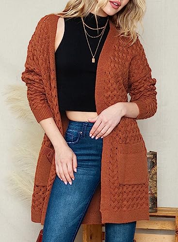 Dokotoo Brown Chunky Knit Cardigan with Pockets
