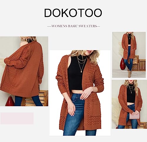 Dokotoo Brown Chunky Knit Cardigan with Pockets