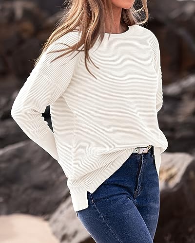 BTFBM Women's Ribbed Knit Fall Pullover Sweater