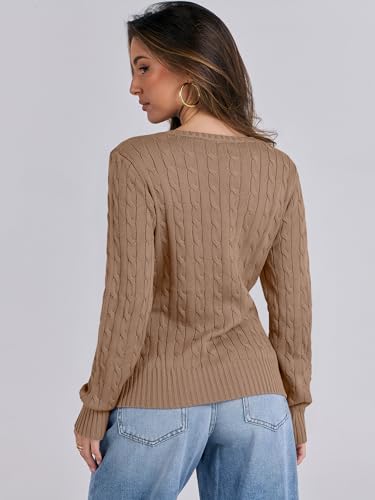 ANRABESS Women's Cable Knit V-Neck Sweater - Khaki