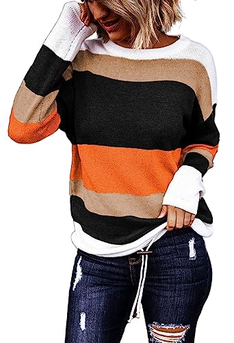 Dokotoo Women's Round Neck Striped Fall Sweater