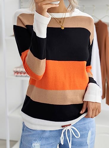 Dokotoo Women's Round Neck Striped Fall Sweater