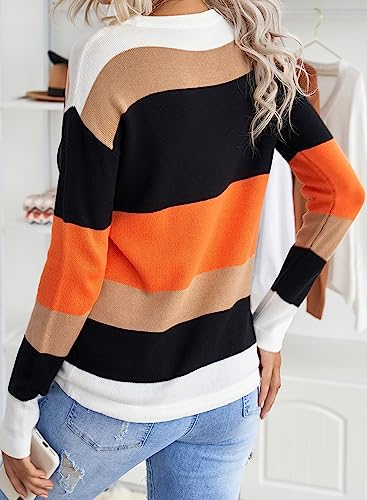 Dokotoo Women's Round Neck Striped Fall Sweater
