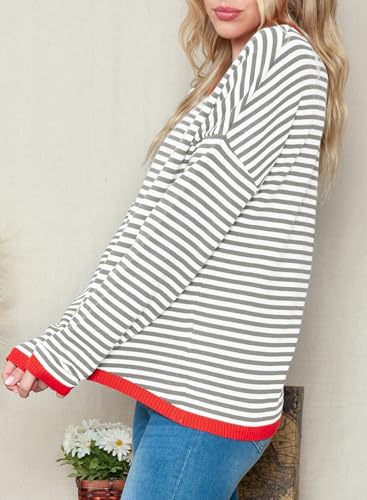Dokotoo Women's Fall Striped Crewneck Sweater