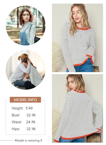 Dokotoo Women's Fall Striped Crewneck Sweater