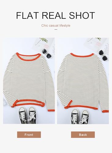 Dokotoo Women's Fall Striped Crewneck Sweater