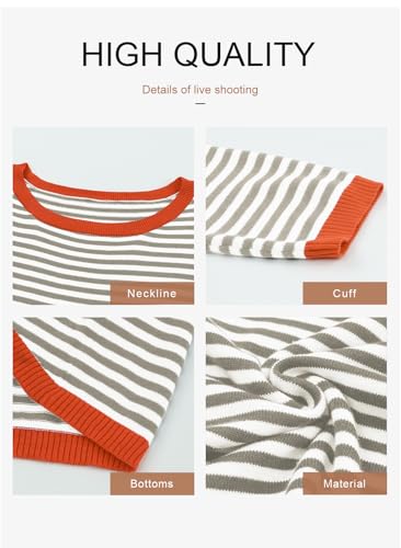 Dokotoo Women's Fall Striped Crewneck Sweater