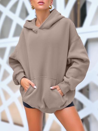 Oversized Fleece Hoodie for Women - Coffee Grey