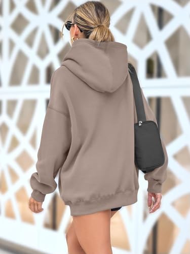 Oversized Fleece Hoodie for Women - Coffee Grey