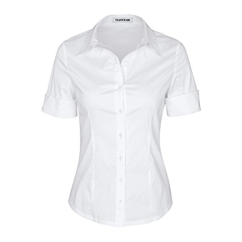 SUNNOW Womens White Button-Down Shirt with Stretch