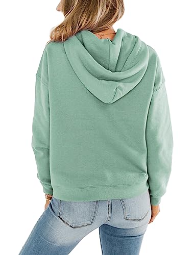 Mint Green Color Block Long Sleeve Hoodie for Women