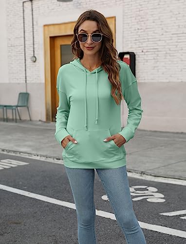 Mint Green Color Block Long Sleeve Hoodie for Women