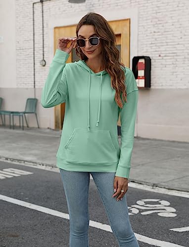 Mint Green Color Block Long Sleeve Hoodie for Women