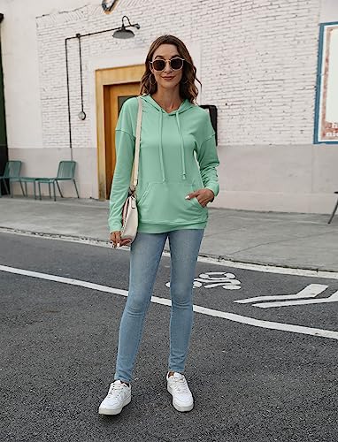 Mint Green Color Block Long Sleeve Hoodie for Women