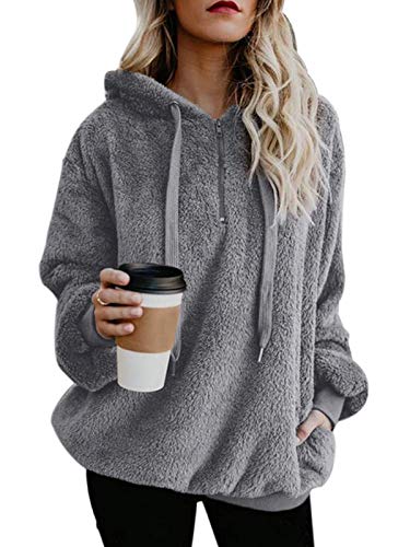 Cozy Oversized Fuzzy Hoodie with Pockets - Grey