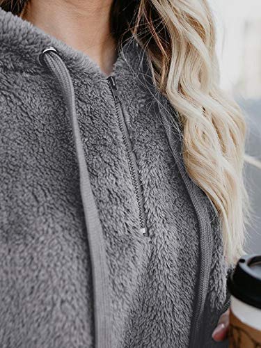 Cozy Oversized Fuzzy Hoodie with Pockets - Grey