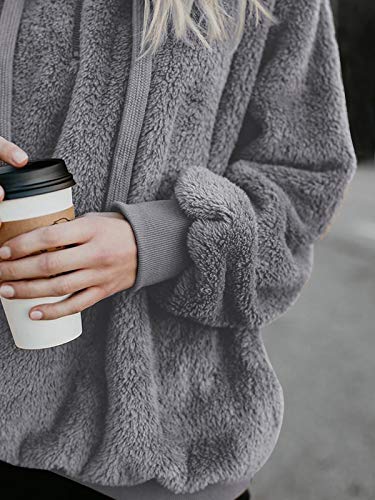 Cozy Oversized Fuzzy Hoodie with Pockets - Grey