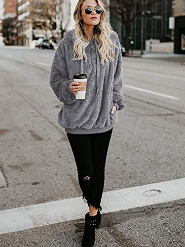 Cozy Oversized Fuzzy Hoodie with Pockets - Grey