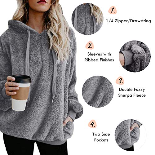 Cozy Oversized Fuzzy Hoodie with Pockets - Grey
