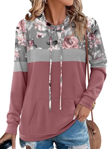 Floral Print Hoodie for Women - Rose Pink