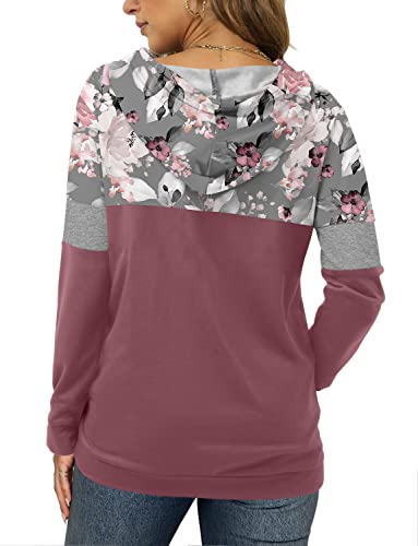 Floral Print Hoodie for Women - Rose Pink