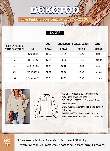 Dokotoo Women's Corduroy V-Neck Roll-Up Shirt Beige