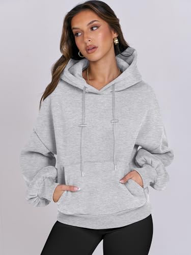 Oversized Lantern Sleeve Hoodie for Women - Grey