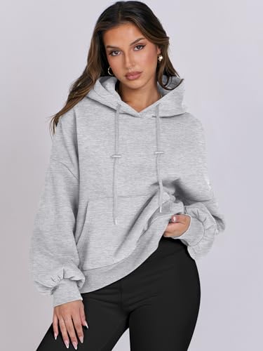 Oversized Lantern Sleeve Hoodie for Women - Grey