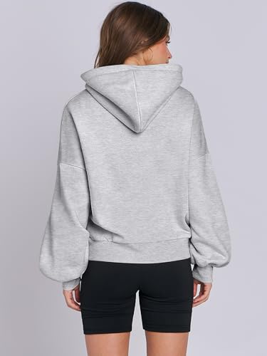 Oversized Lantern Sleeve Hoodie for Women - Grey