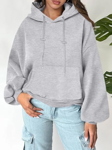 Oversized Lantern Sleeve Hoodie for Women - Grey