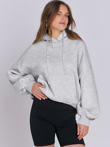 Oversized Lantern Sleeve Hoodie for Women - Grey